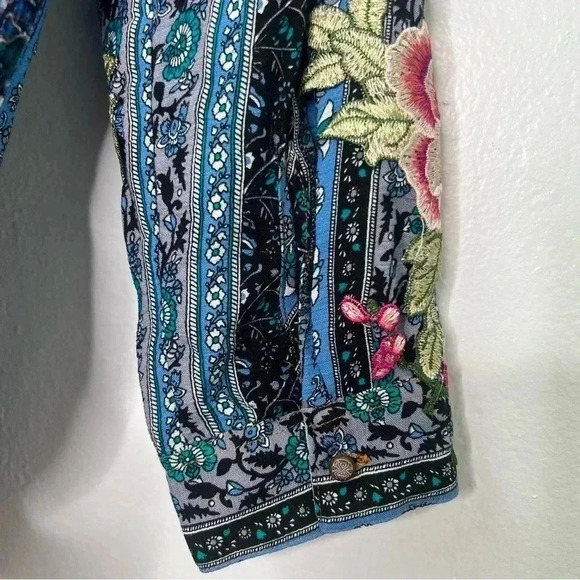 SALE! Aratta Silent Journey Floral Embroidered Sheer Back W/Velvet Tunic Top M - Picture 10 of 15